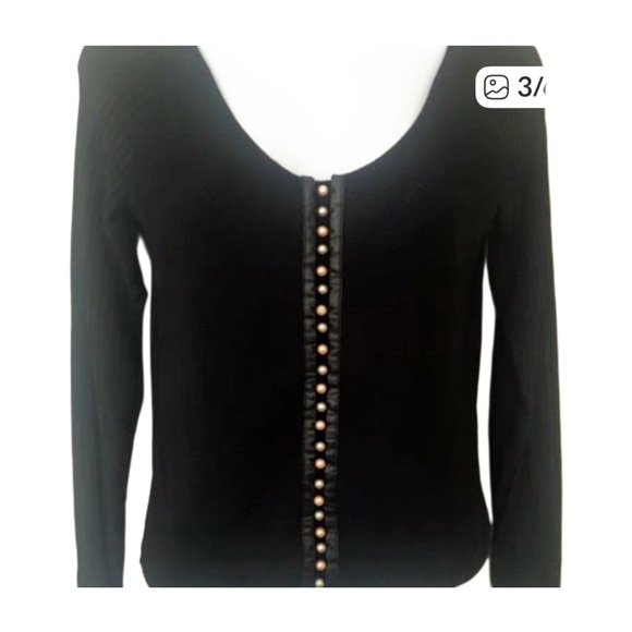 Carlisle Black Scoop Neck Knit Top w/ Pearl Button Embellishment - Picture 3 of 6
